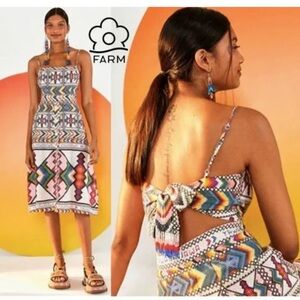New! Farm Rio Multicolor Geometric Print Women's Dress
